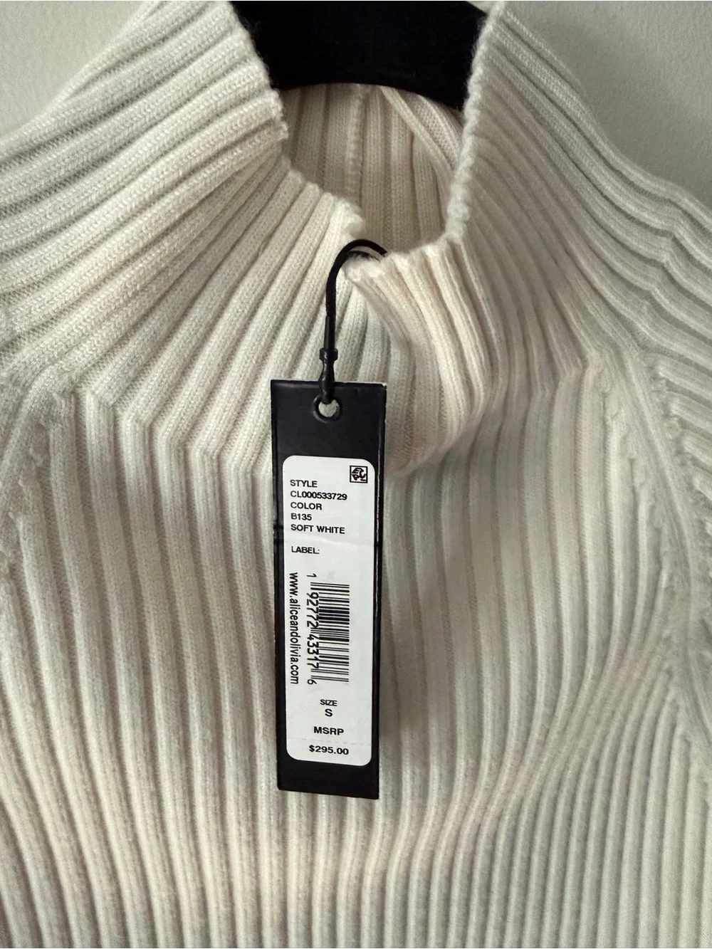NEW Alice + Olivia Irena Mock Neck Cropped Rib Knit Wool Sweater White, Small